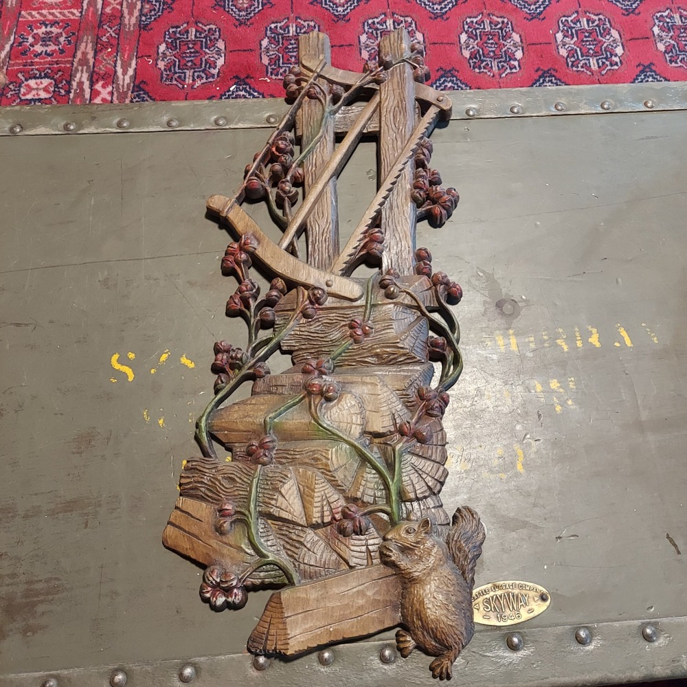 Vintage Burwood Products Squirrel Saw Woodland Wall Hanging Plaque 2350 18x7